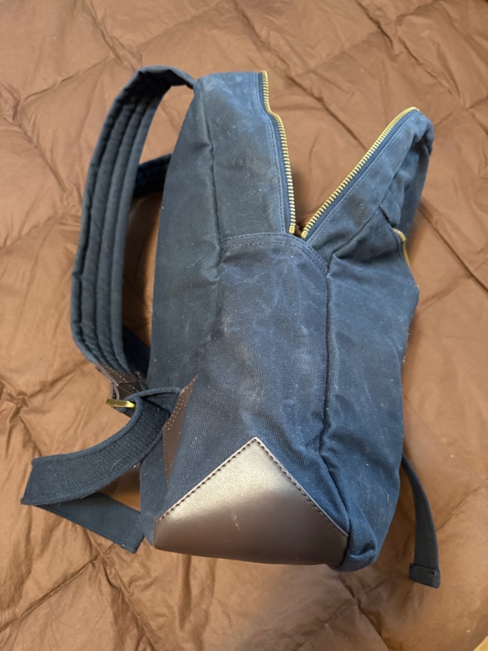 Navy Canvas Backpack with Contrast Leather Corners made by Banana republic